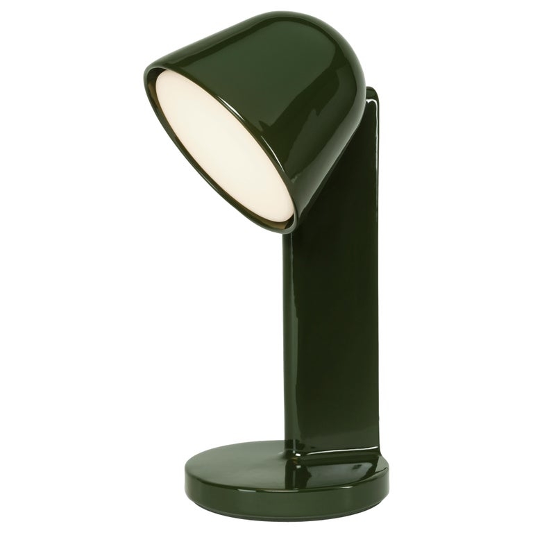 Table Lamp Moss Green Glaze Downturned Head Monolithic Ceramic