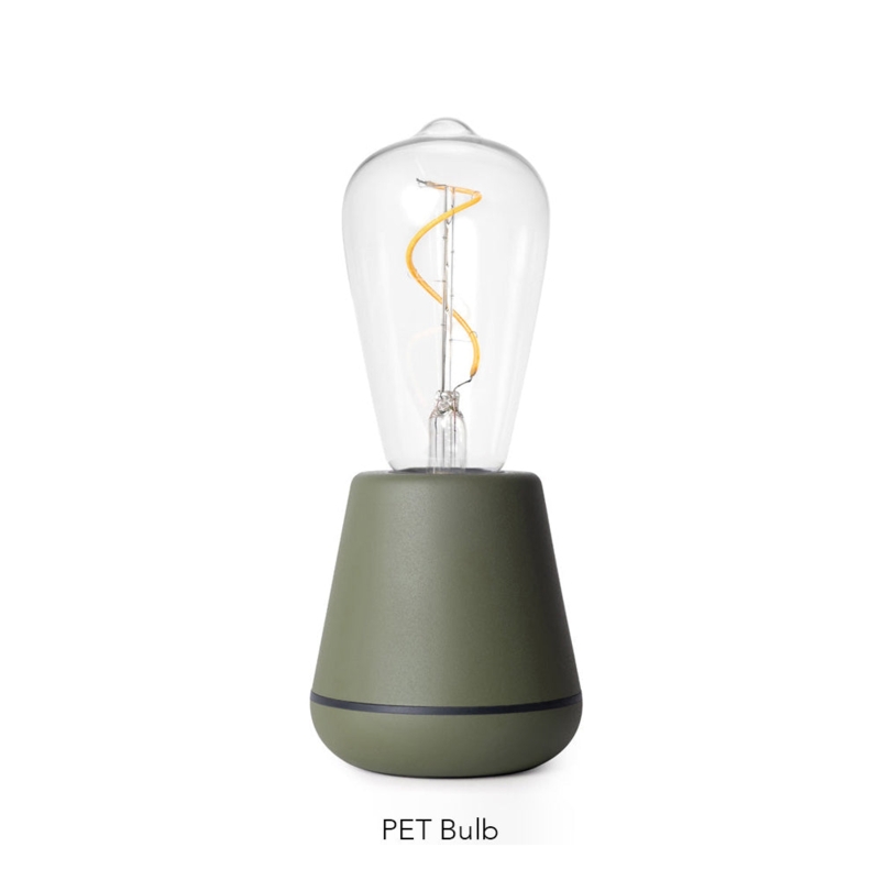 Table Lamp Moss Green Portable with Exposed Filament Bulb