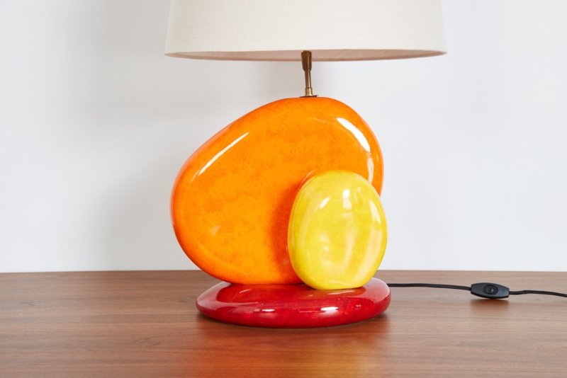 Table Lamp: Multi-Colored Abstract Ceramic Hourglass, Pleated Shade