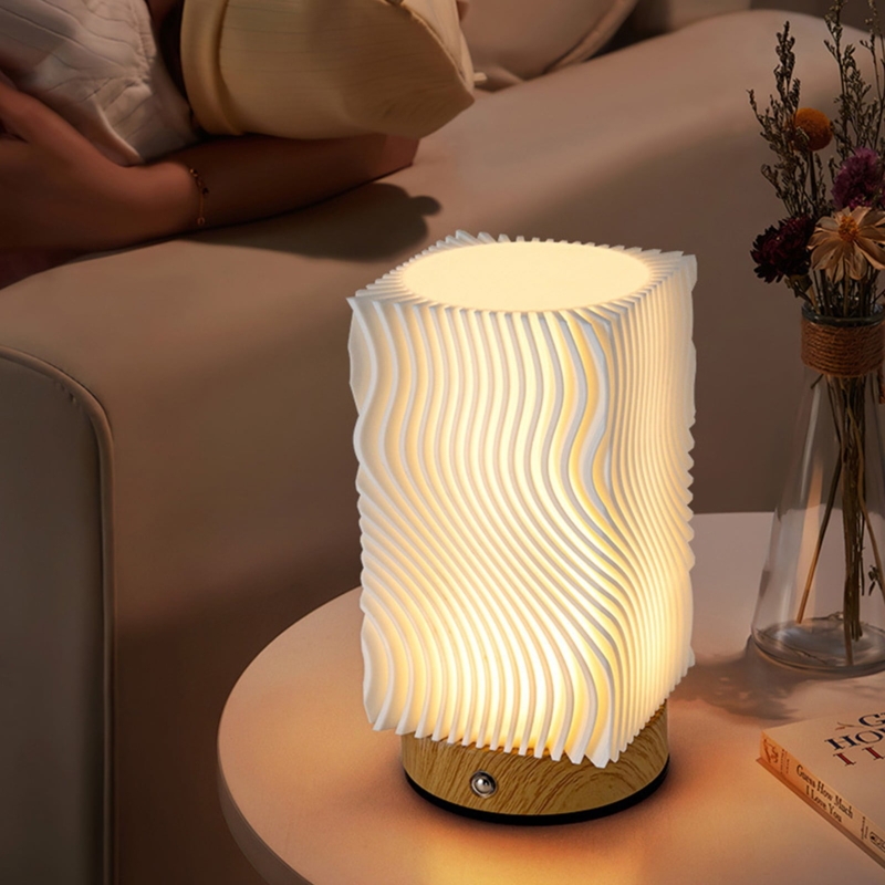 Table Lamp Mushroom Silhouette Disc Shade Wood Base Bedside Lamp