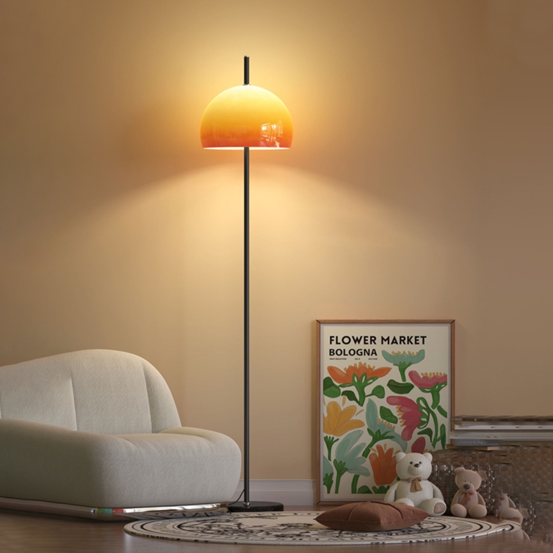 Table Lamp Mushroom Silhouette Orange Dome Shade Glossy Retro
