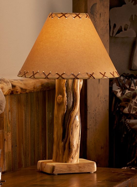 Table Lamp Natural Aspen Log Base Bark Texture Cabin Style