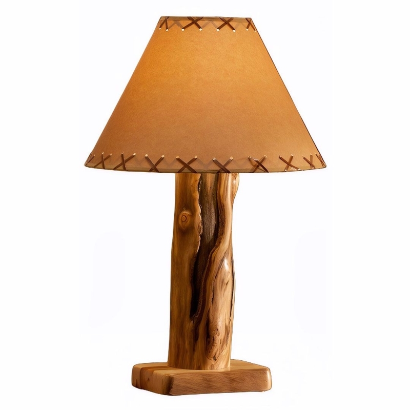Table Lamp Natural Knotty Wood Log Base Organic Cabin Decor