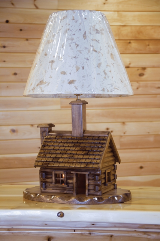 Table Lamp Natural White Cedar Log Base Handcrafted Cabin