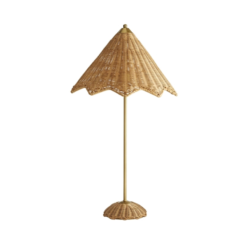 Table Lamp: Natural Woven Wicker Scalloped Base, Coastal Rattan Bedside Lamp