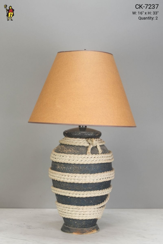 Table Lamp Nautical All White Ceramic Bulbous Base Embossed Rope