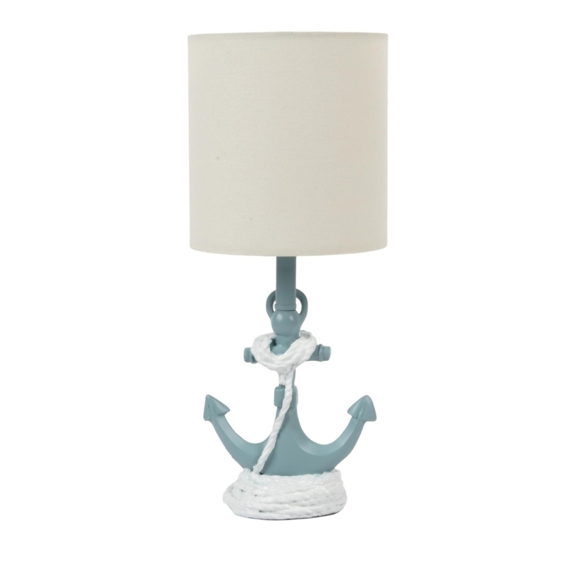 Table Lamp Nautical Anchor Base in Silver Finish with White Shade