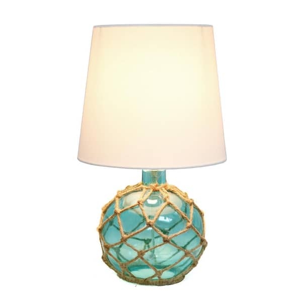 Table Lamp Nautical Aqua Glass Buoy Shape Base Rope Netting