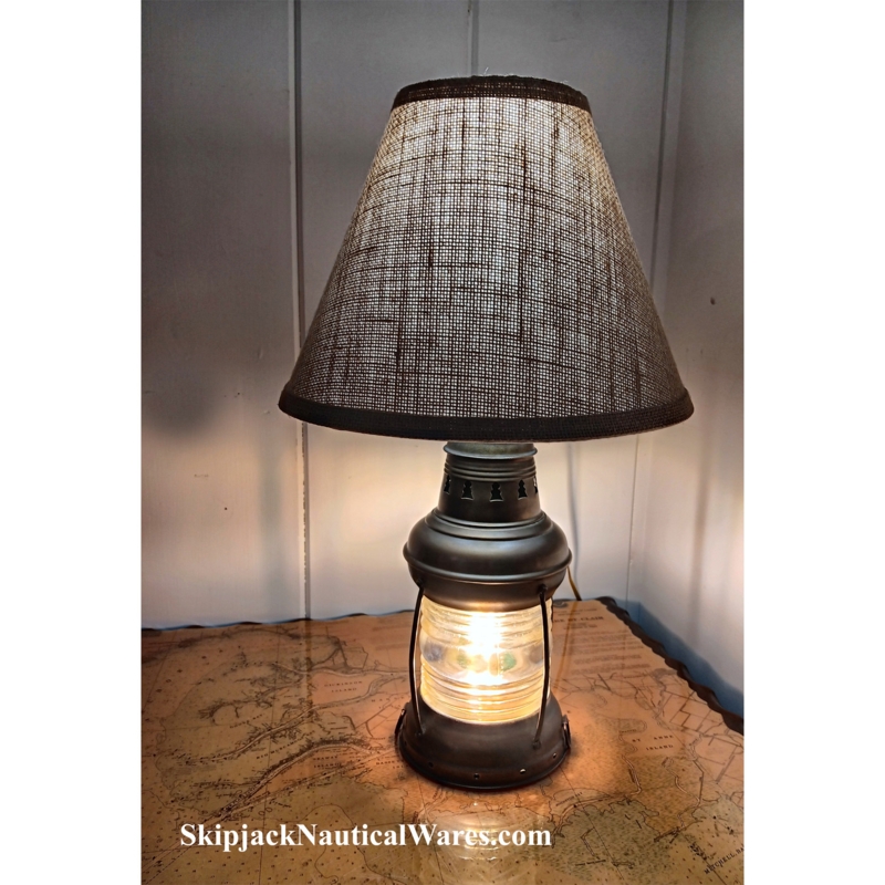 Table Lamp Nautical Brass Anchor Lantern Base Fresnel Lens