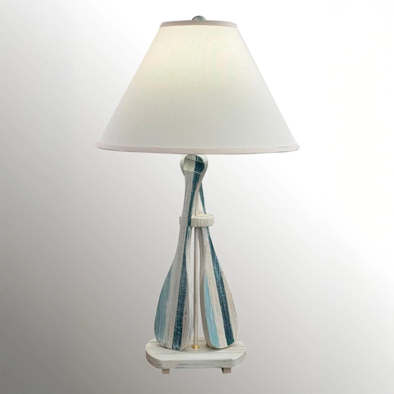 Table Lamp Nautical Crossed Wood Paddles Blue White Stripes
