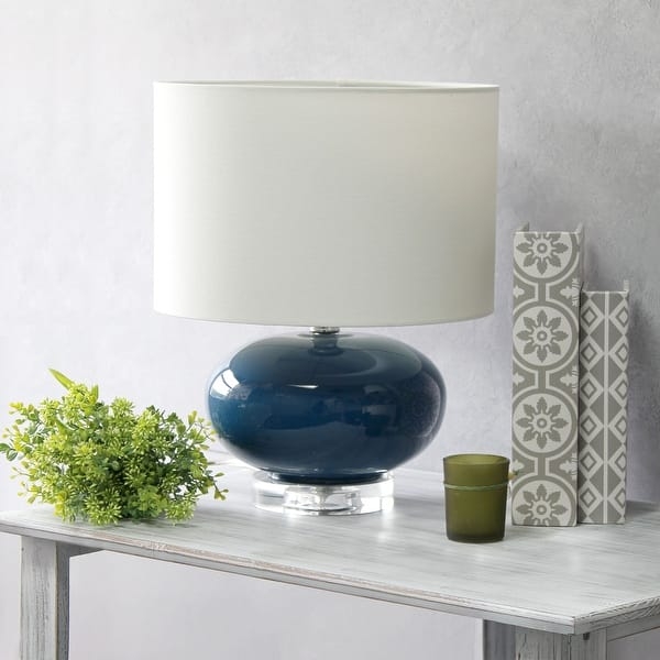 Table Lamp Navy Blue Glossy Ceramic Egg Base Modern Bedside Lighting