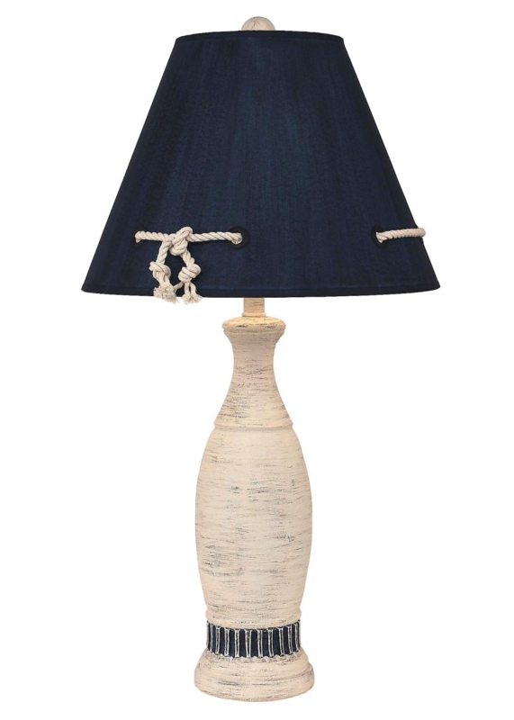 Table Lamp Navy Blue Ribbed Pedestal Base Gold Neck Accents