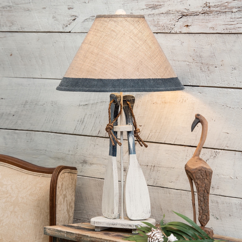 Table Lamp Navy Crossed Paddles Rope Accent Burlap Like Shade