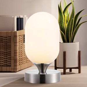 Table Lamp Nickel Finish Slim Base Cordless Dome Shade Rechargeable