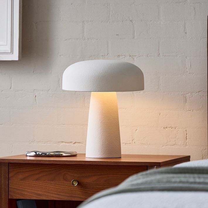 Table Lamp, Off-White Ribbed Ceramic Base, Modern Minimalist Lighting.