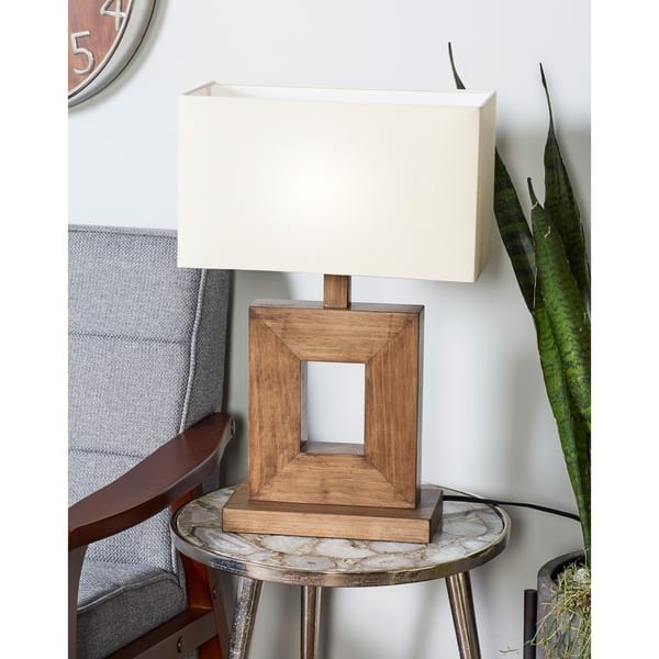 Table Lamp Open Frame Iron Wood Base Exposed Bulb Industrial Rustic
