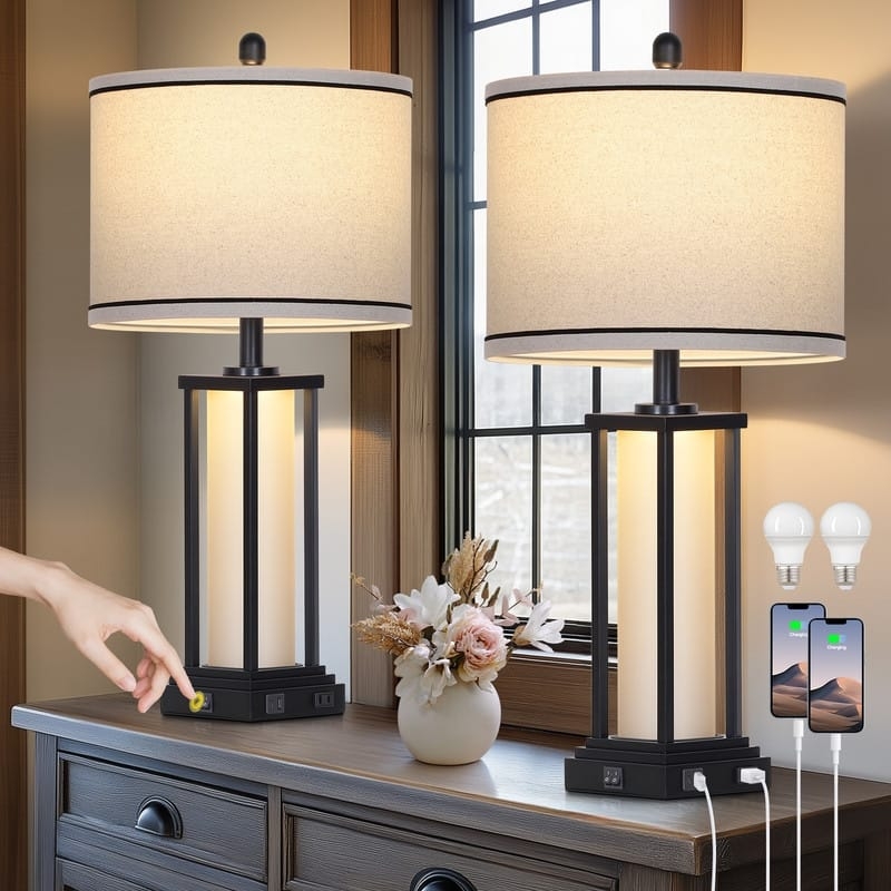 Table Lamp Open-Frame Silhouette Internal Glass Column USB