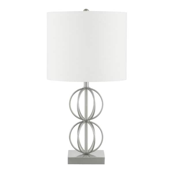 Table Lamp Open Geometric Cage Base Pewter Finish Drum Shade