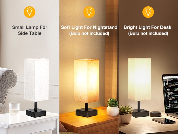 Table Lamp Open Rectangular Base Square Shade Minimalist Small Space