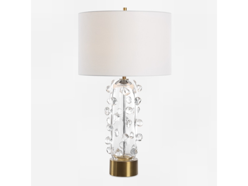 Table Lamp Organic Rippled Glass Base Brass Toned Accents