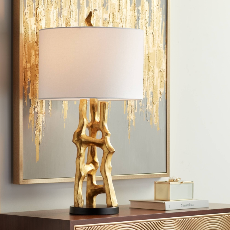 Table Lamp Organic Sculptural Base Polished Gold Luxe