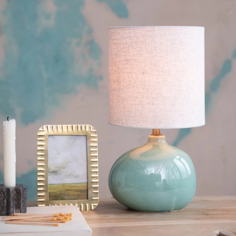 Table Lamp Organic Shape Stoneware Base Inline Switch Wabi Sabi
