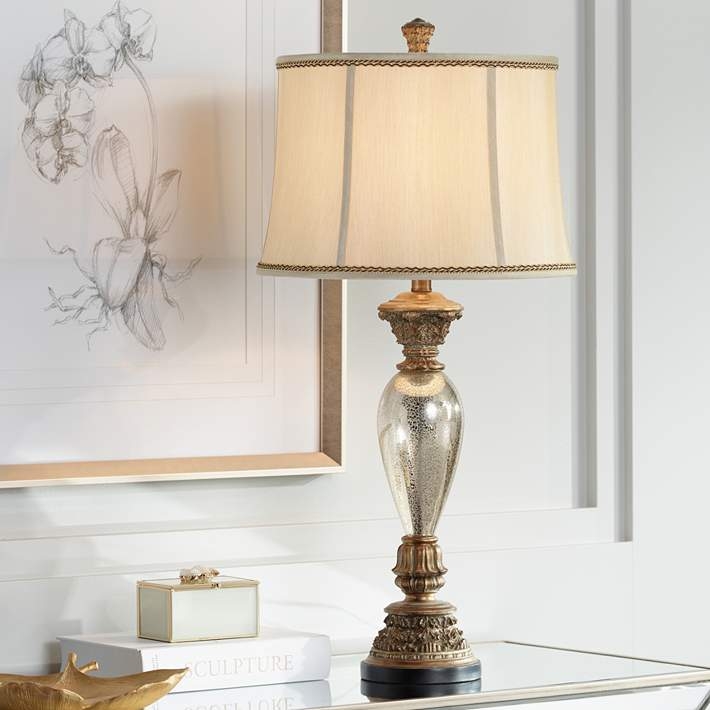 Table Lamp Ornate Bronze Scrollwork Mercury Glass Traditional Design
