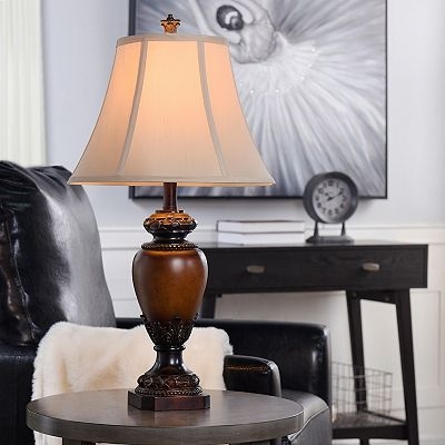Table Lamp Ornate Urn Base Bell Shade Traditional Living Room