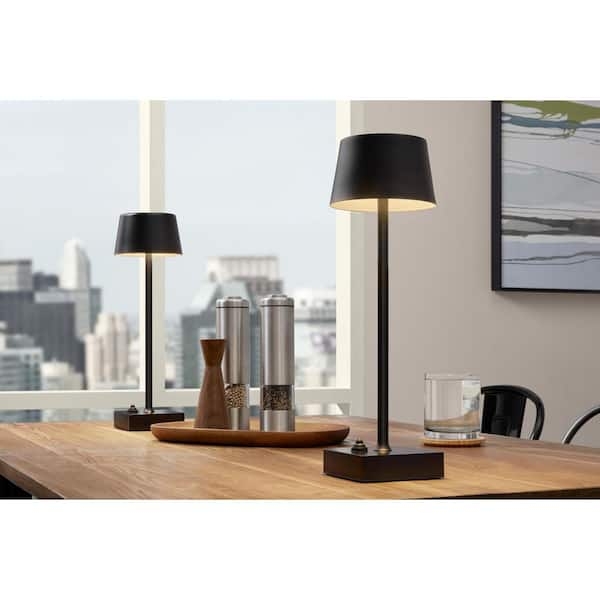 Table Lamp Outdoor Matte Black Cone Shade Cordless Patio Light 2-Pack
