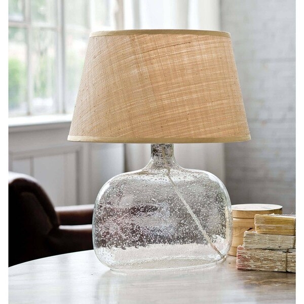 Table Lamp: Oval Seeded Glass Base, Polished Silver for Modern Styling