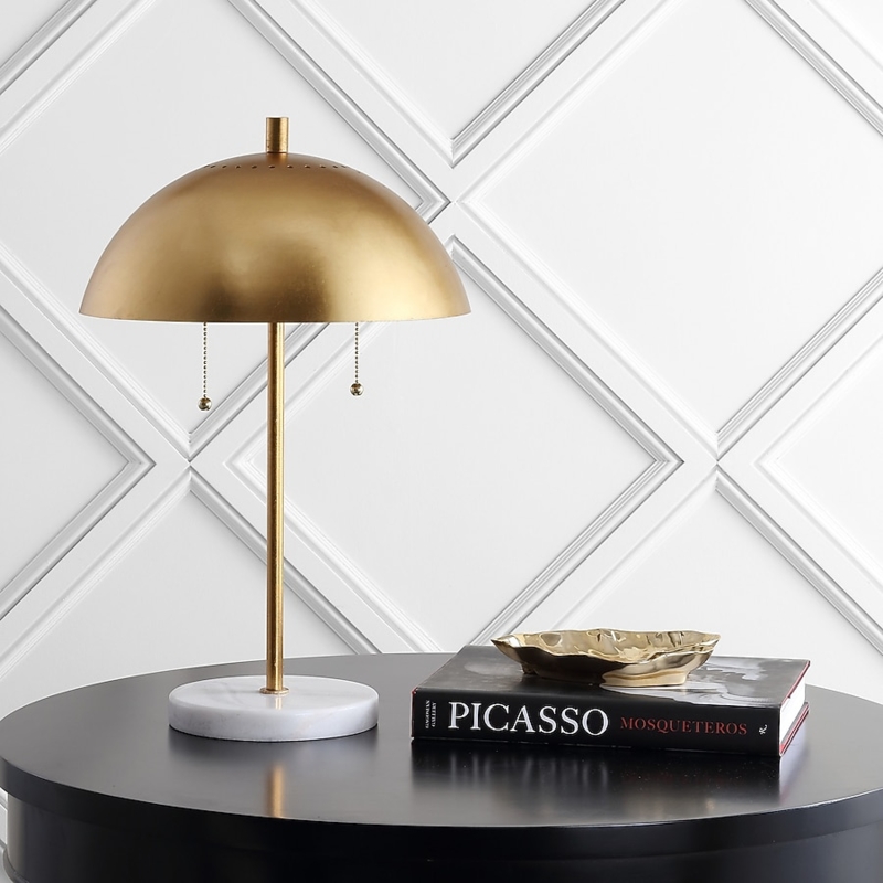 Table Lamp Oversized Dome Shade Marble Pedestal Base Gold Leaf