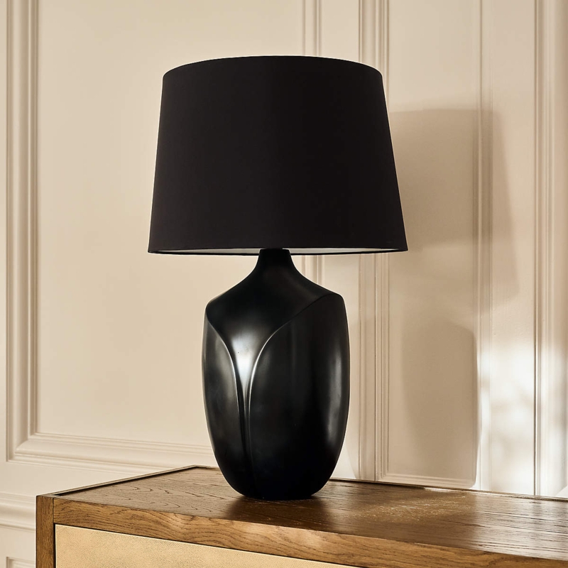 Table Lamp: Oversized Sculptural Base, Matching Drum Shade