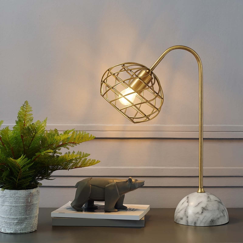 Table Lamp Ovoid Glass Shade Slim Brass Stem Veined Stone Base Modern