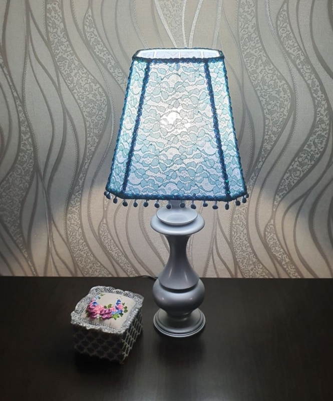 Table Lamp Pair Art Deco Navy Ceramic Embossed Geometric