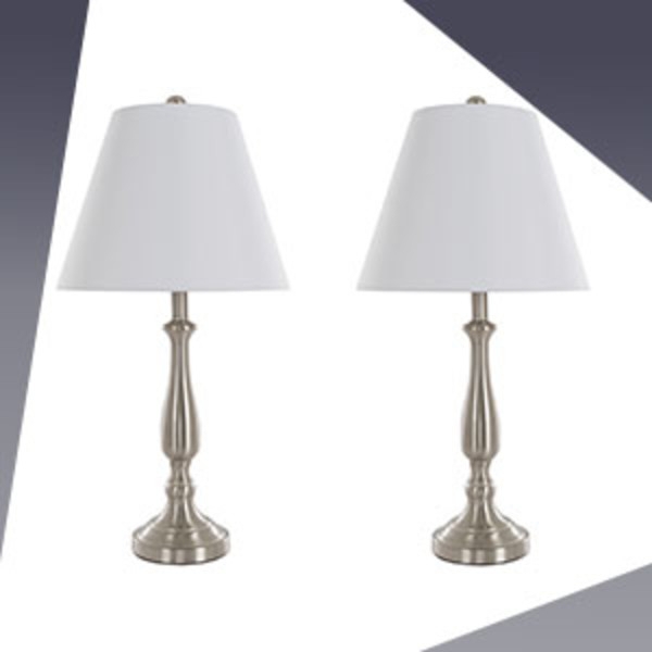 Table Lamp Pair, Classic Urn Silhouette in Brushed Steel Finish