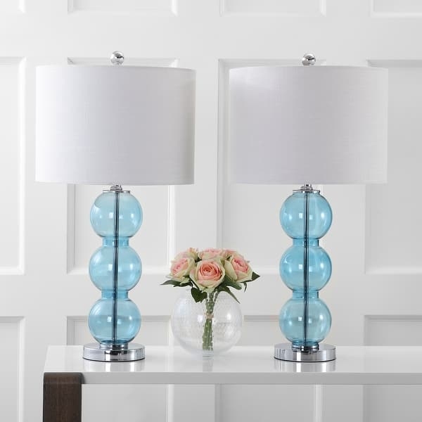 Table Lamp Pair Contemporary Mercury Silver Triple Sphere Glass