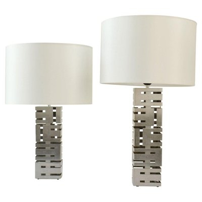 Table Lamp Pair featuring Square Base and Rectangular Shades