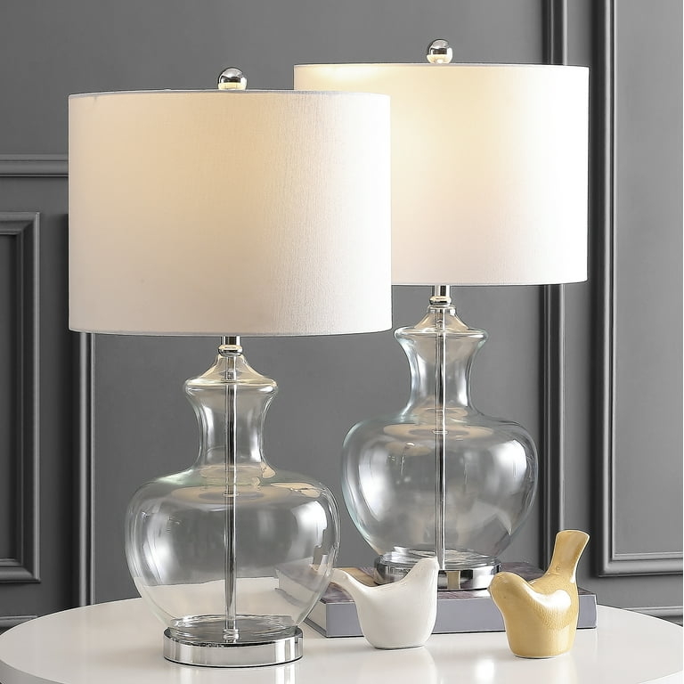 Table Lamp Pair Glass Block Base Polished Chrome Accents