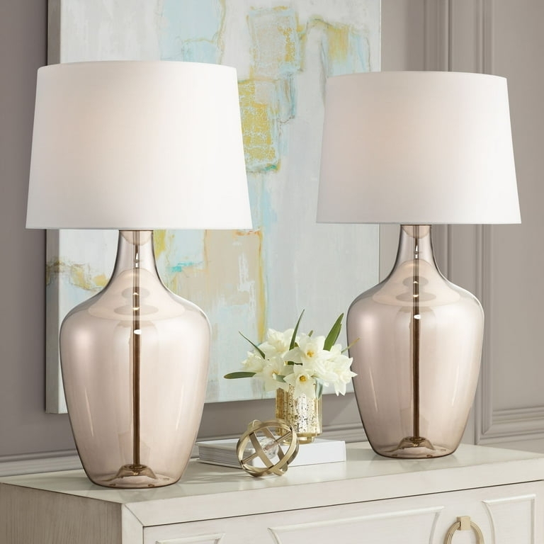 Table Lamp Pair Large Champagne Glass Jar Base Transitional