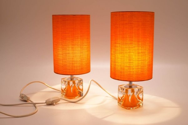 Table Lamp Pair: Space Age Dome Shades, Sculptural White Bases