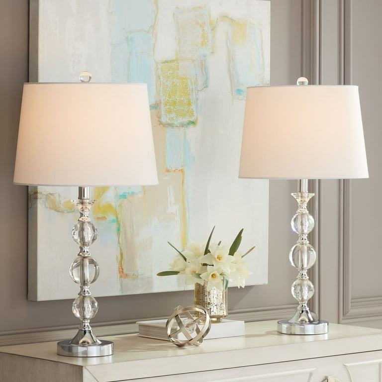 Table Lamp Pair Stacked Crystal Spheres Polished Silver