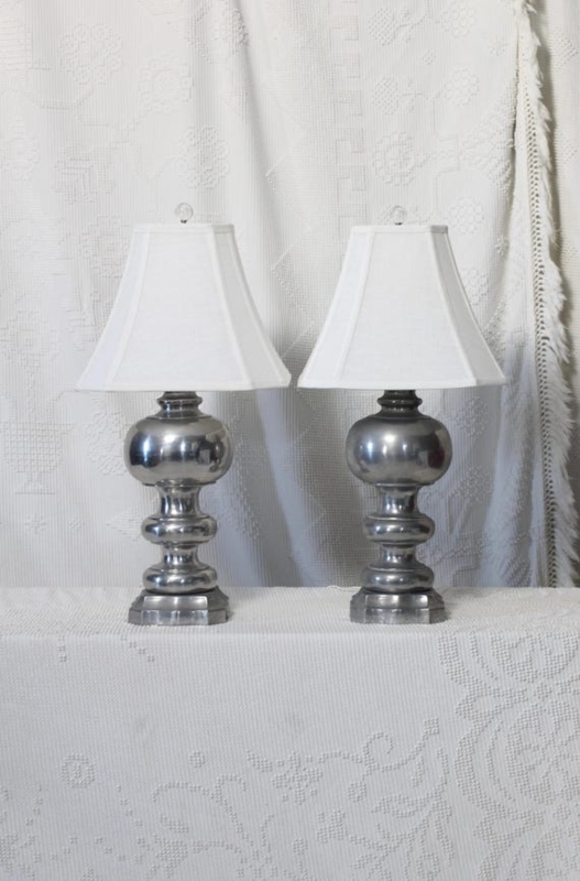 Table Lamp Pair Traditional Urn Bases Large White Shades