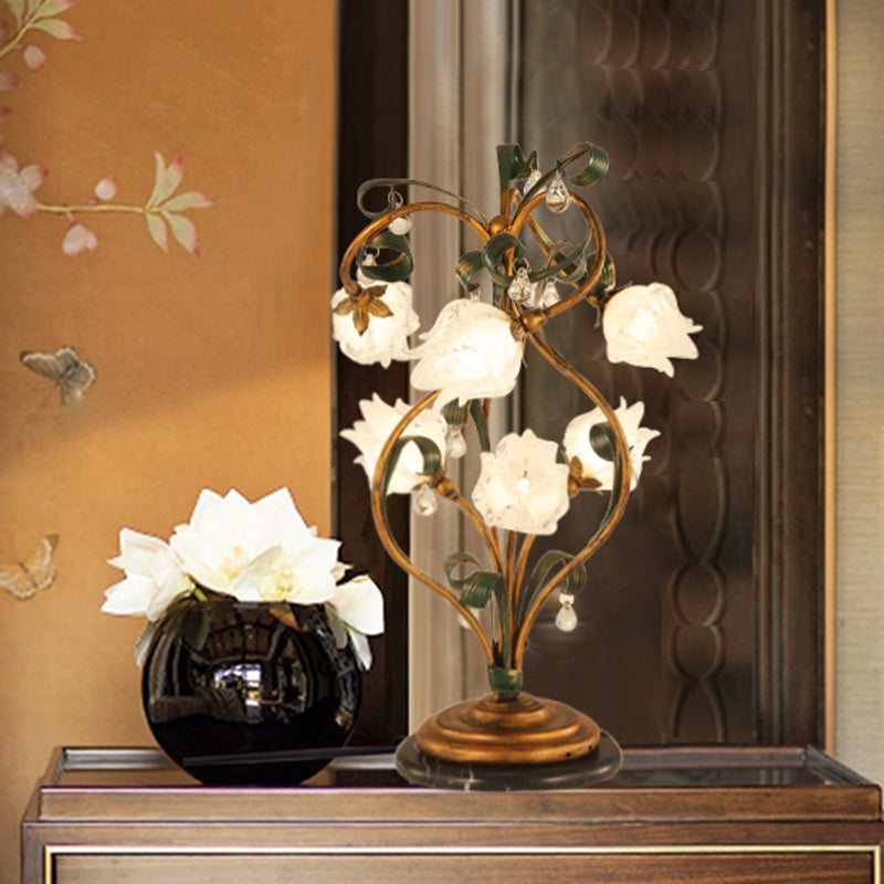 Table Lamp Pastoral Floral Six Bulb Configuration Brass Branch Base