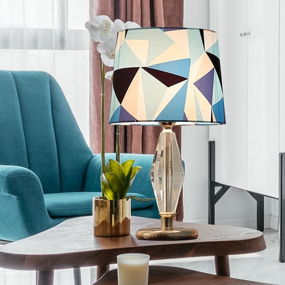 Table Lamp Patchwork Shade Crystal Accent Blue Whimsical Coastal Decor