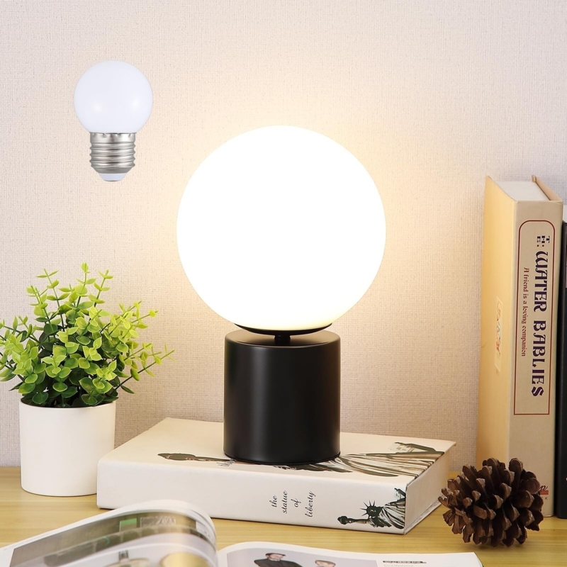 Table Lamp Perforated Mesh Shade Matte Black Finish Spherical Industrial