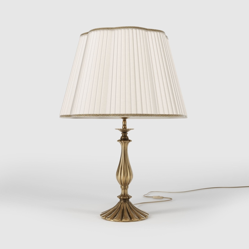 Table Lamp Petal Base Antique Bronze Pleated Shade Classic Decor