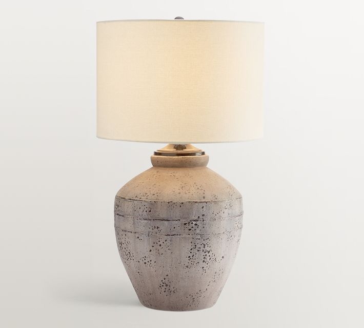 Table Lamp, Petite Terra Cotta Base with Weathered Finish, Earthy Style.