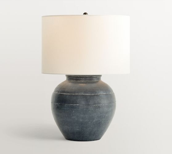 Table Lamp Pitted Ceramic Texture Charcoal Base Artisan