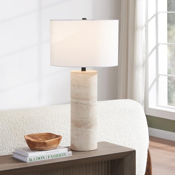 Table Lamp Pitted Stone Base Rectangular Shade, Modern Stone Block Table Lamp