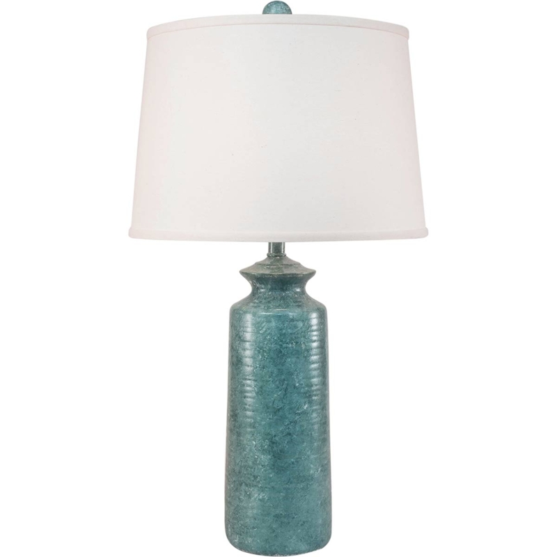 Table Lamp Pitted Texture Glass Base Linen Like Shade Coastal